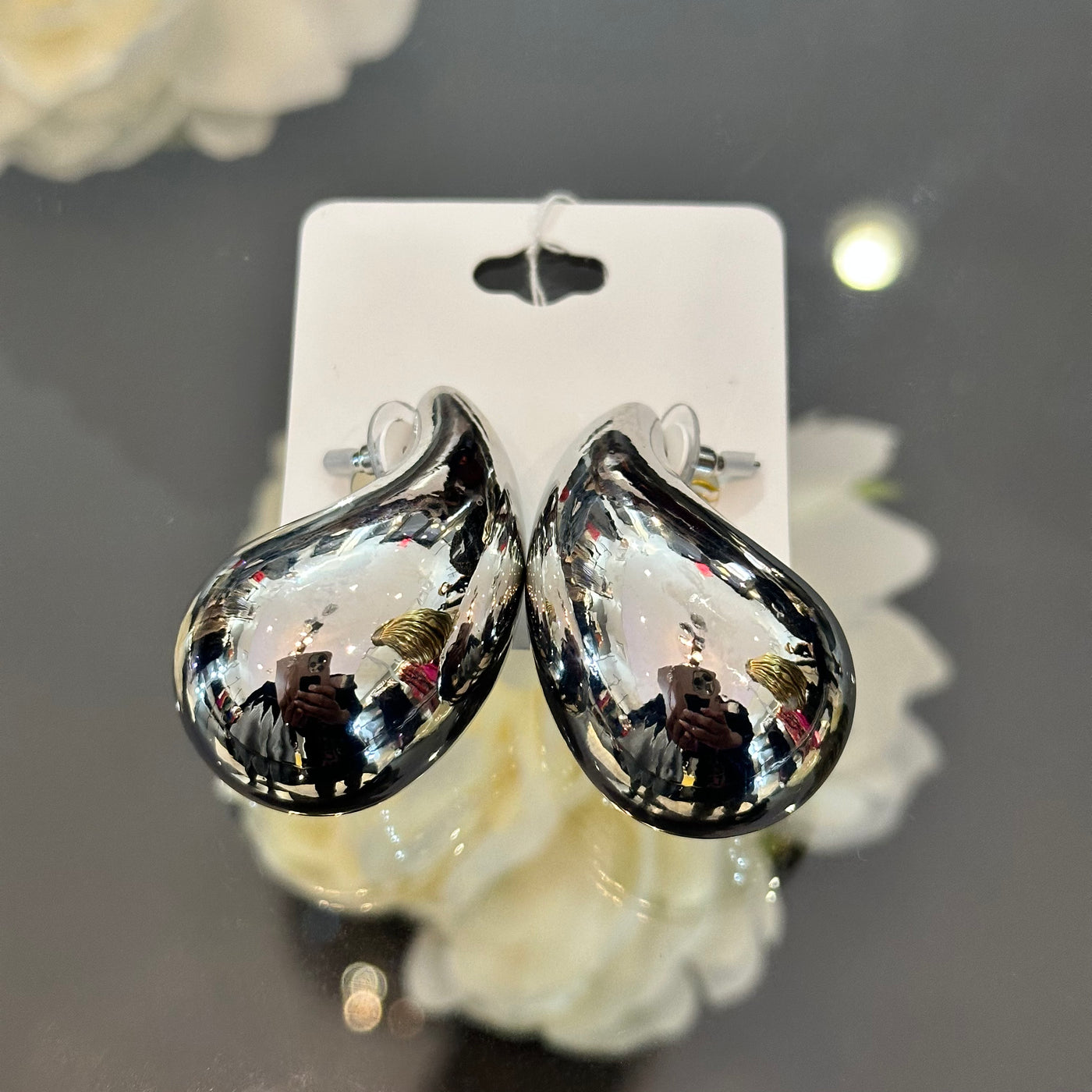 Large - Silver Teardrop Earrings